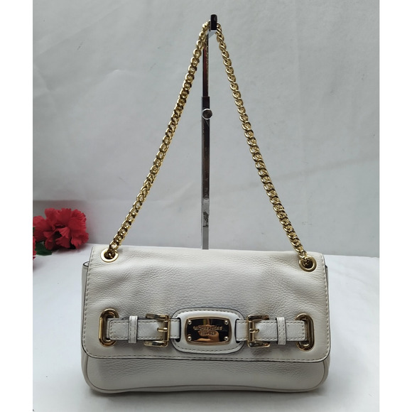 Michael Kors White Leather Credit Card Chain Strap Crossbody Shoulder Bag - Picture 1 of 16